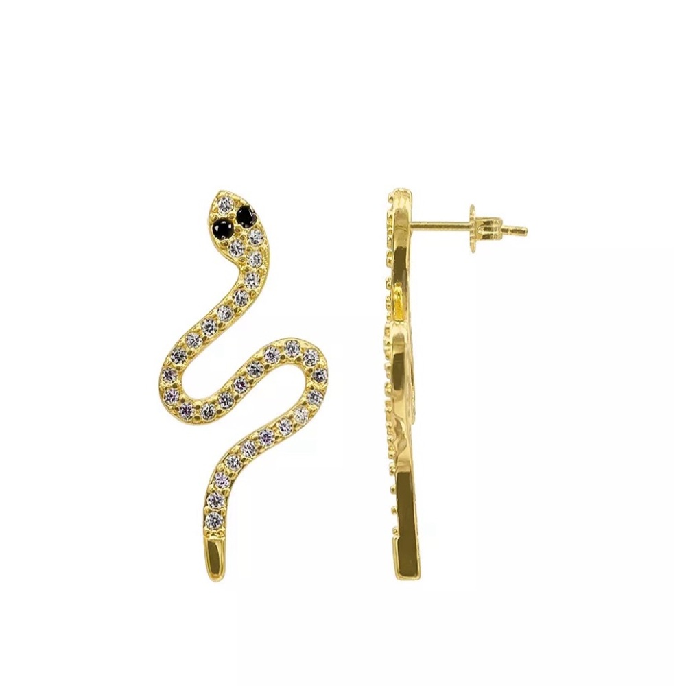 New Adornia 14K Yellow Gold Plated Swarovski Crystal Snake Stud Earrings NWT